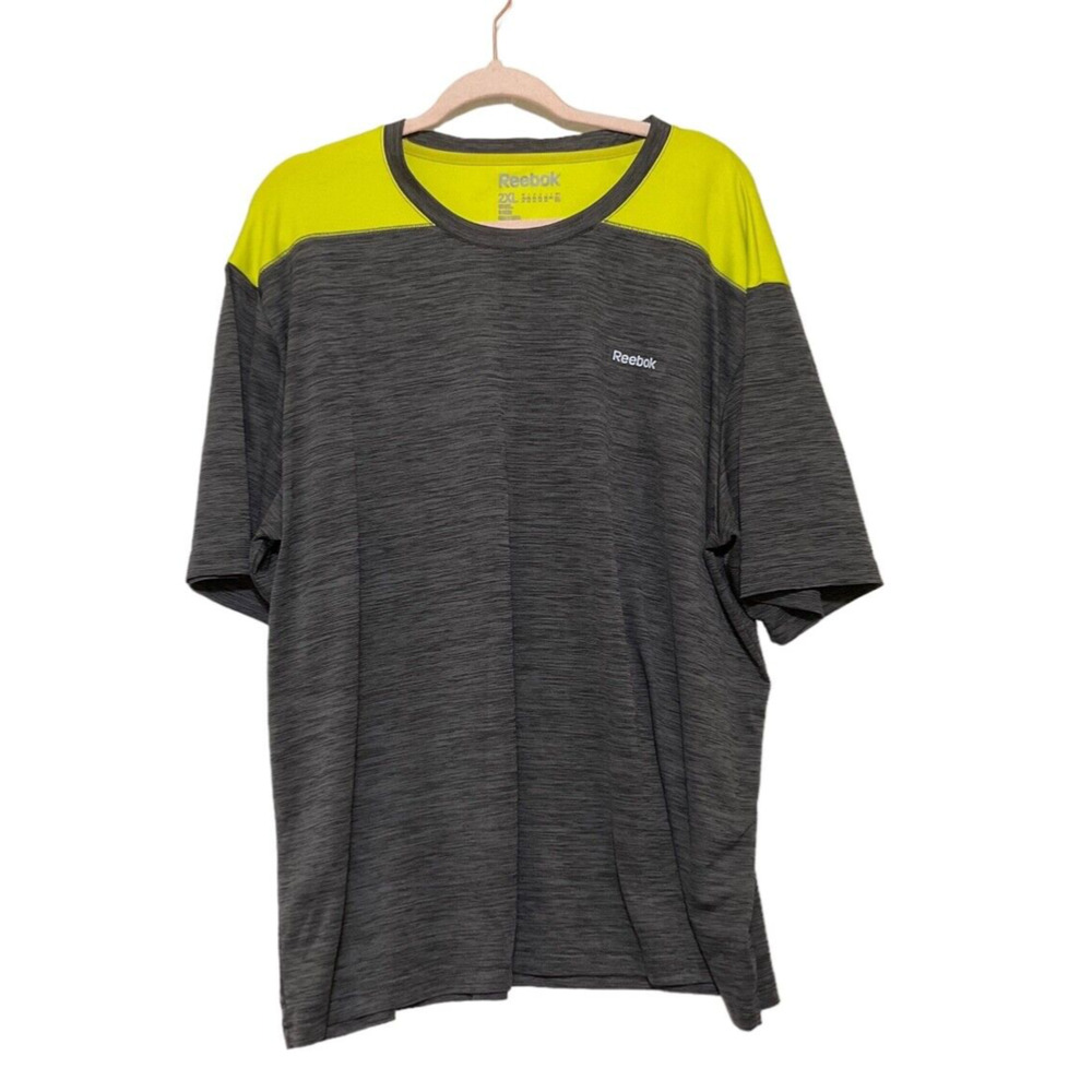 Reebok T Shirt Mens 2XL Gray/‎ Yellow Color Block Athletic Gym Workout Run